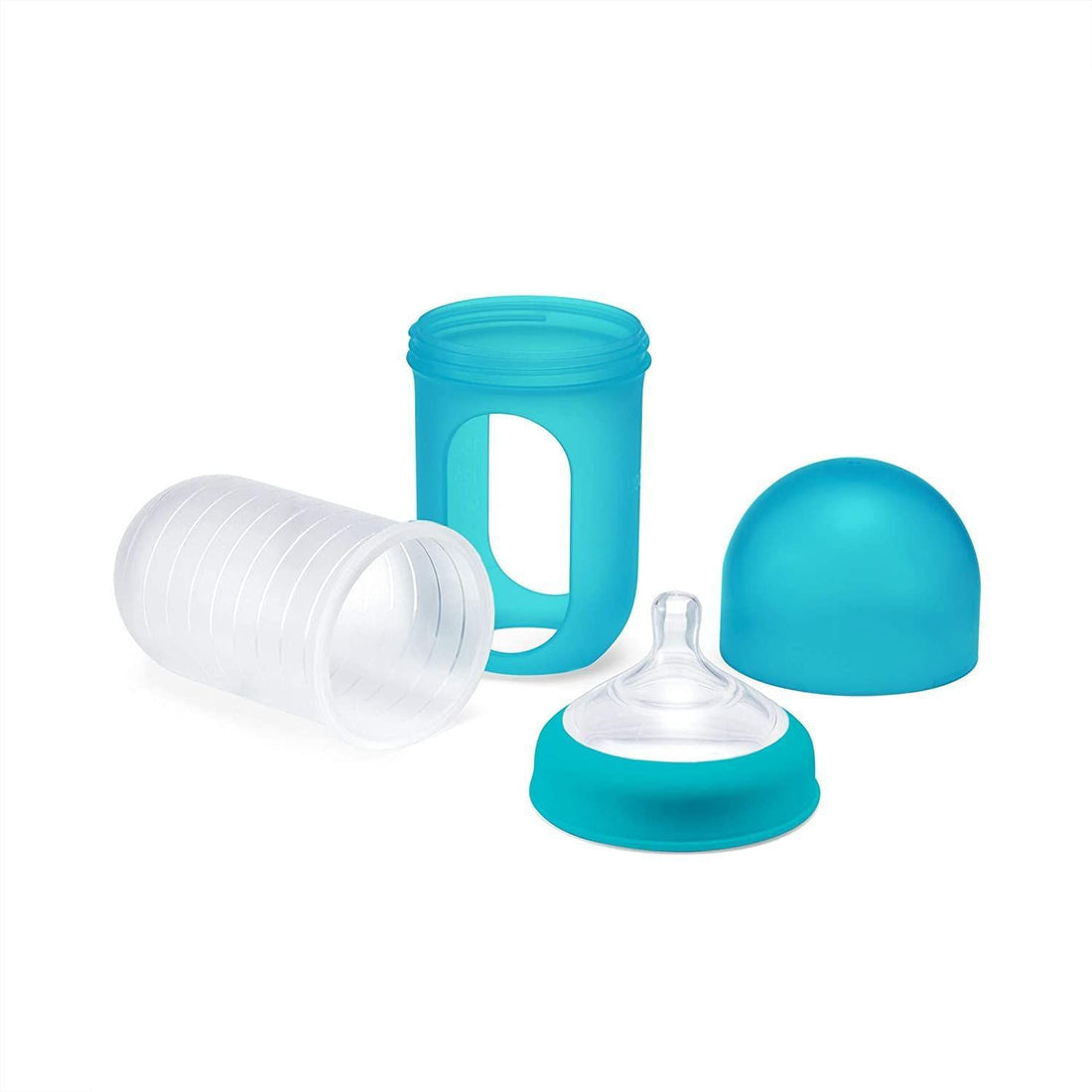 Boon, NURSH Reusable Silicone Pouch Bottle, Air-Free Feeding, 8 Ounce with Stage 2 Medium Flow Nipple (Pack of 3), Blue